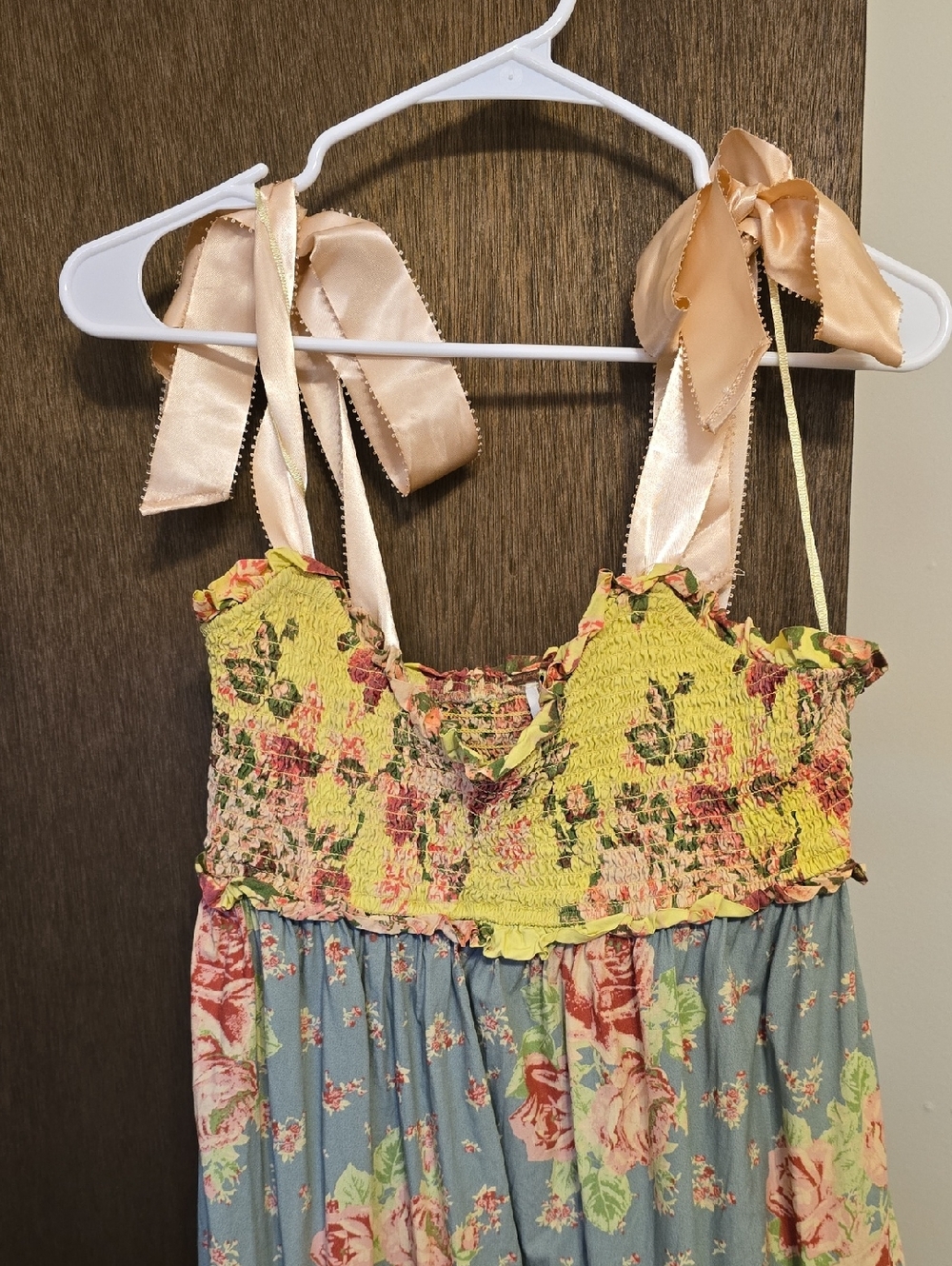 free people Floral Tiered Maxi Sundress with Ribbon Straps - Yellow, Blue, Peach - Picture 3 of 5
